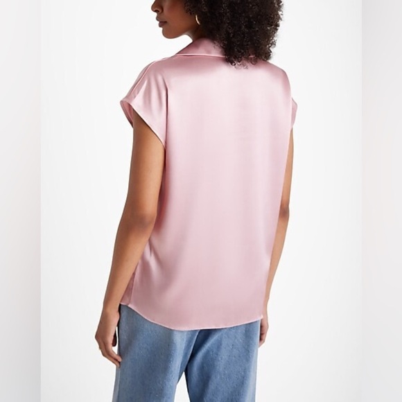 [express] satin cap sleeve button up blouse shirt silky light pink XS - Picture 7 of 10